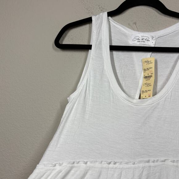 Feel The Piece Medium Elicia Wrap Back Tank Top White Scoop Neck Sleeves - Picture 3 of 7